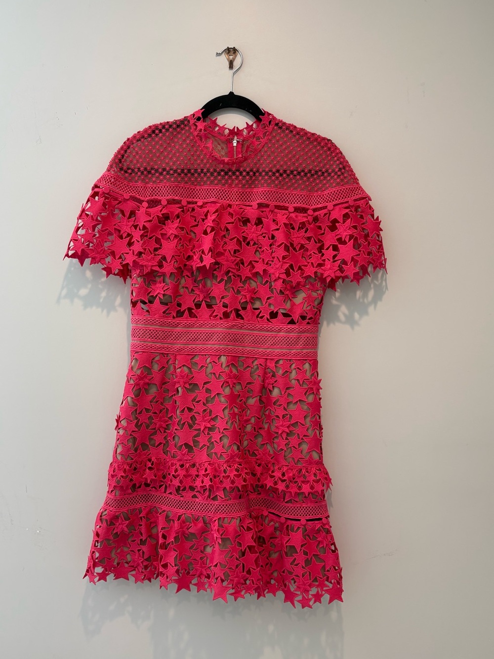 Self-Portrait Pink Yoke Frill Star Guipure Lace Mini Dress - Picture 3 of 8